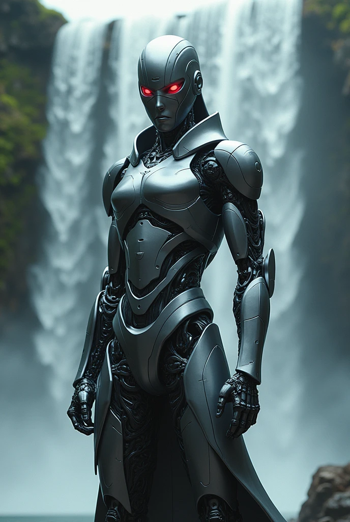Itachi in Robot form and background is waterfall