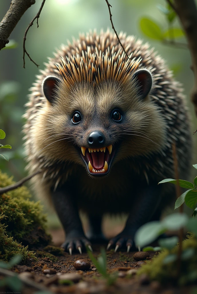 Hérisson féroce qui montre les dents