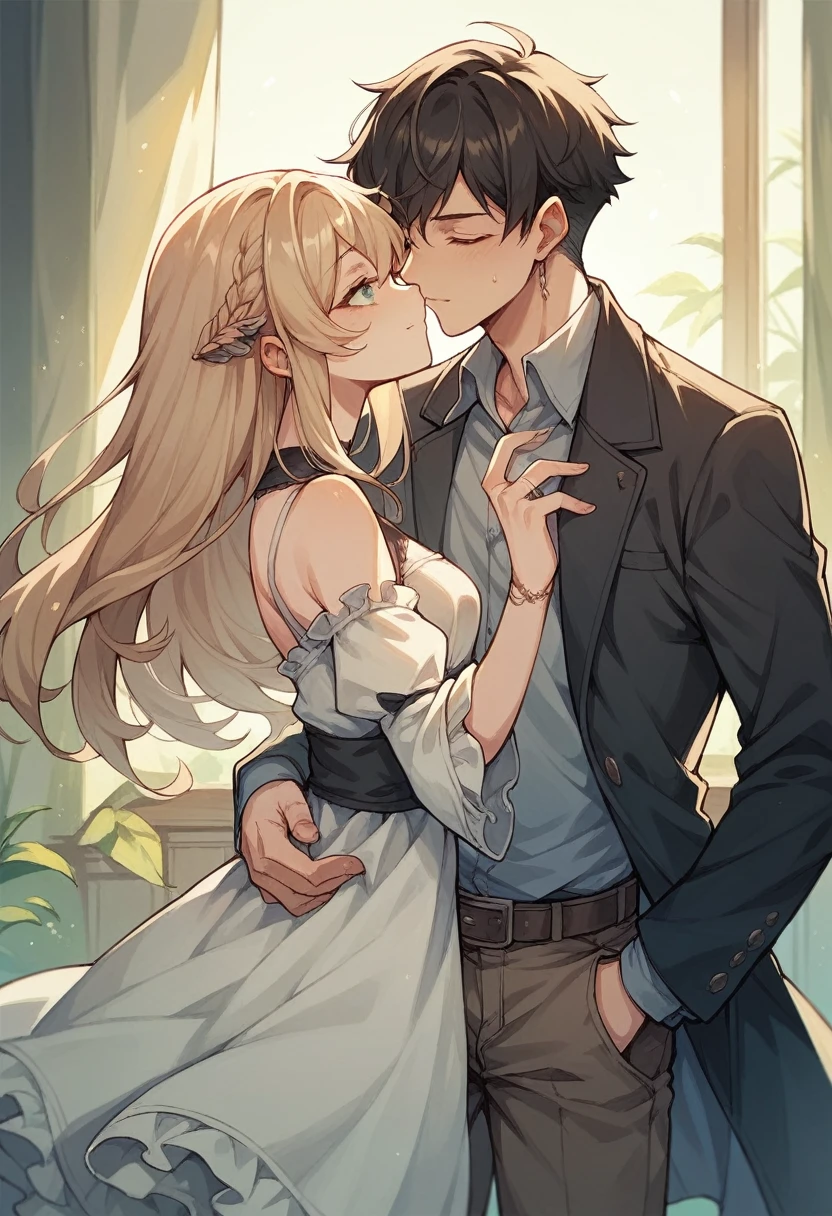 couple anime pose romantic tall boy and small girl
