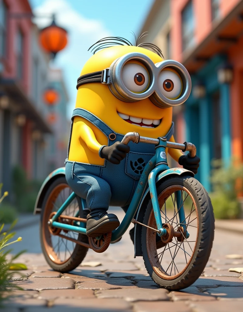 Minion Kevin finds an old blue bike The race begins,
