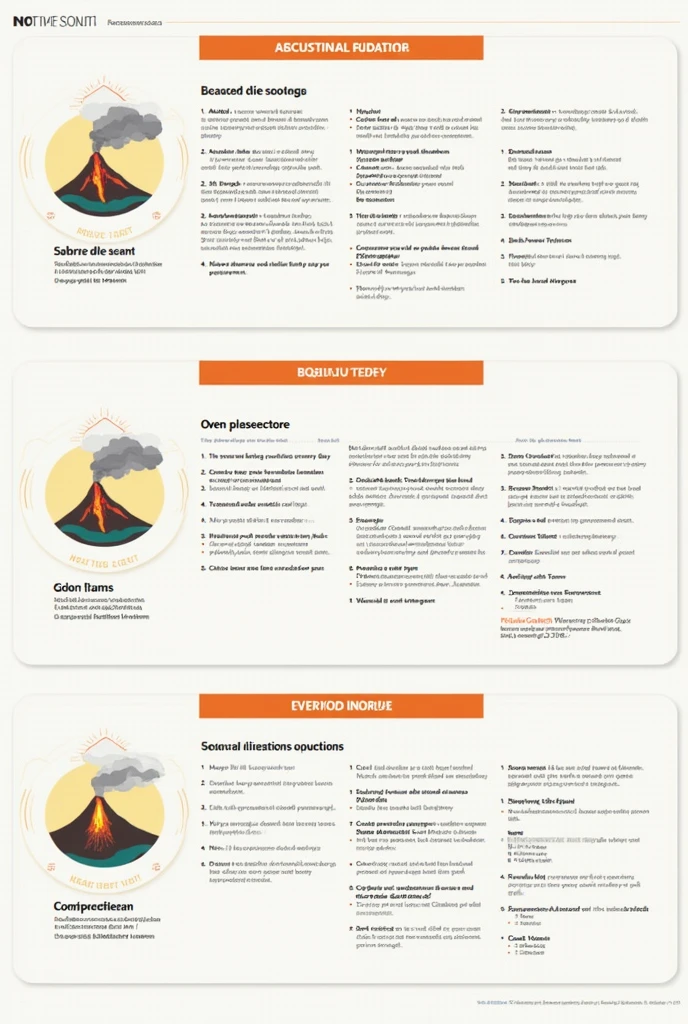 generate me a photo of a chart or a graphic organizer depicting what should be done before, during, and after a volcanic eruption