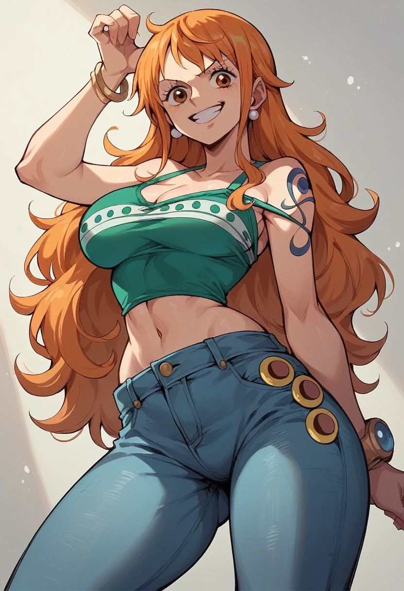 Nami one piece, Smiley Face,(Orange Eyes),(jeans)