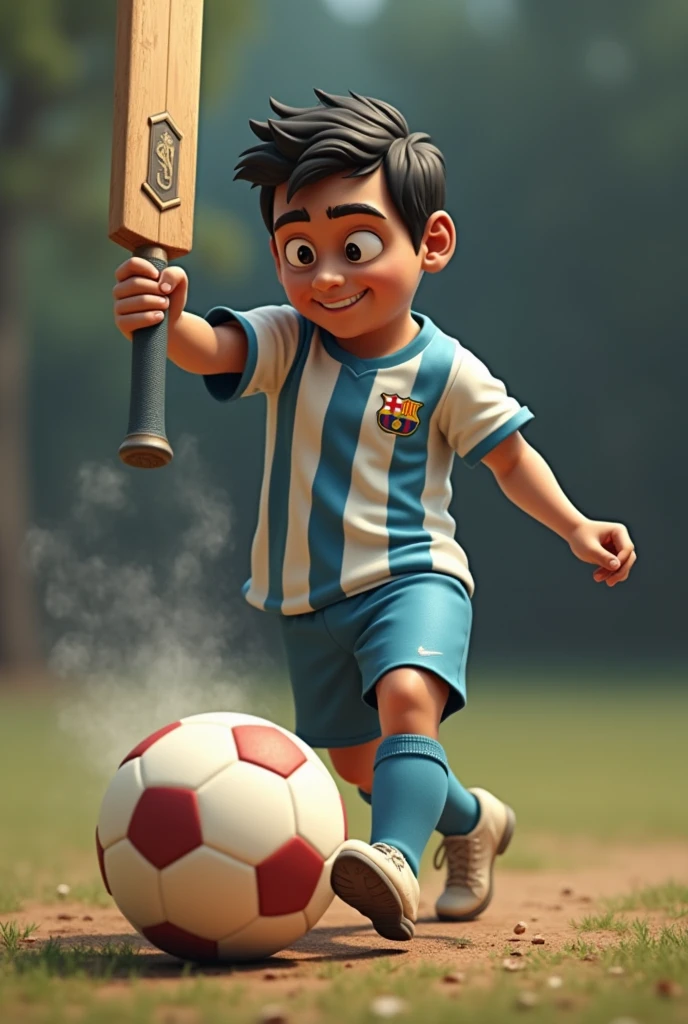 Messi is heating the ball with the bat