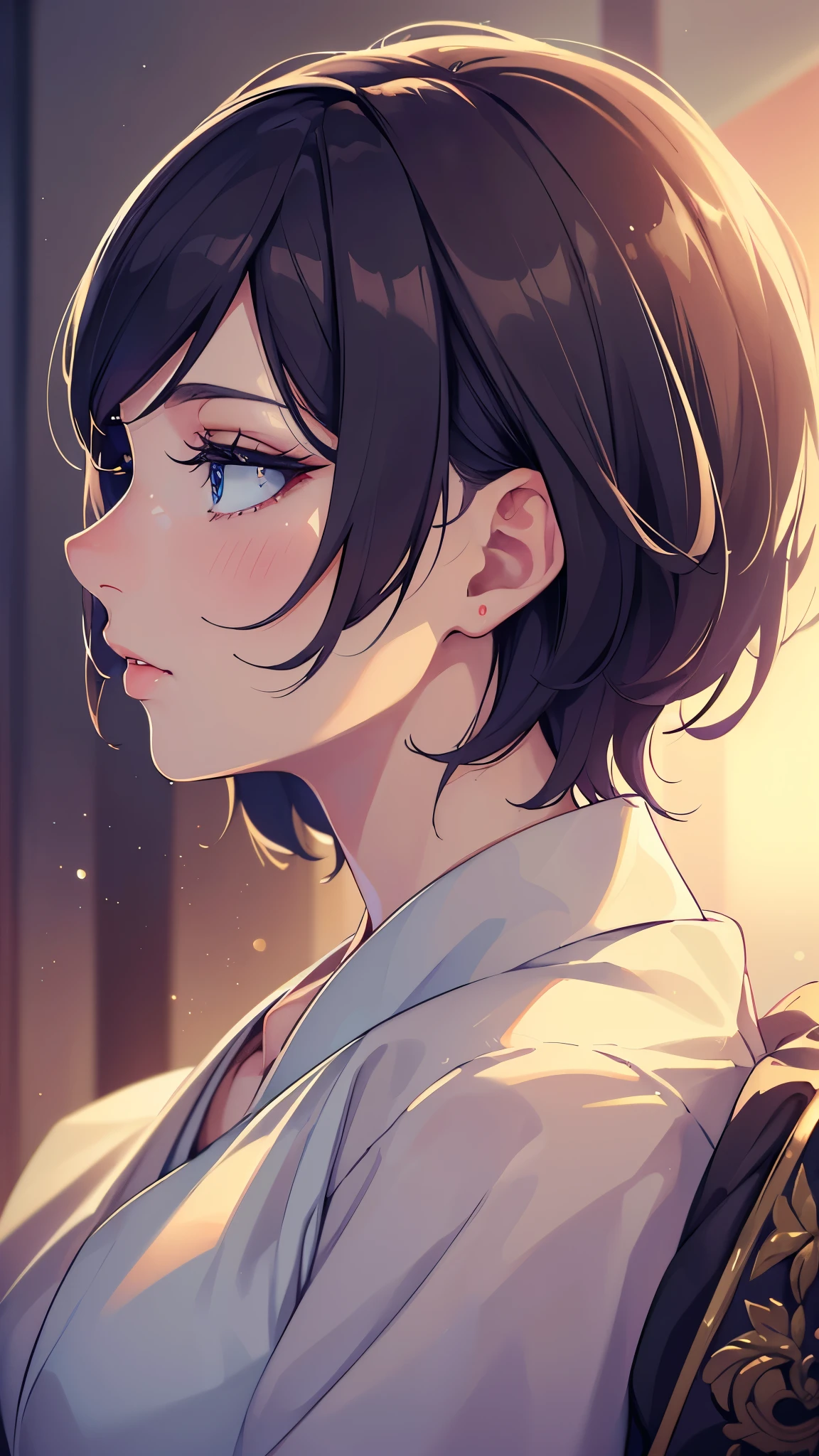 (Highest quality,4K,8k,High resolution,masterpiece:1.2),,Side view,profile Side view,Beautiful details, Shorthair eyes,Beautiful details lips,Long eyelashes,Moderate:Portraiture,Vibrant colors,Soft lighting, perfect Side view, Look straight