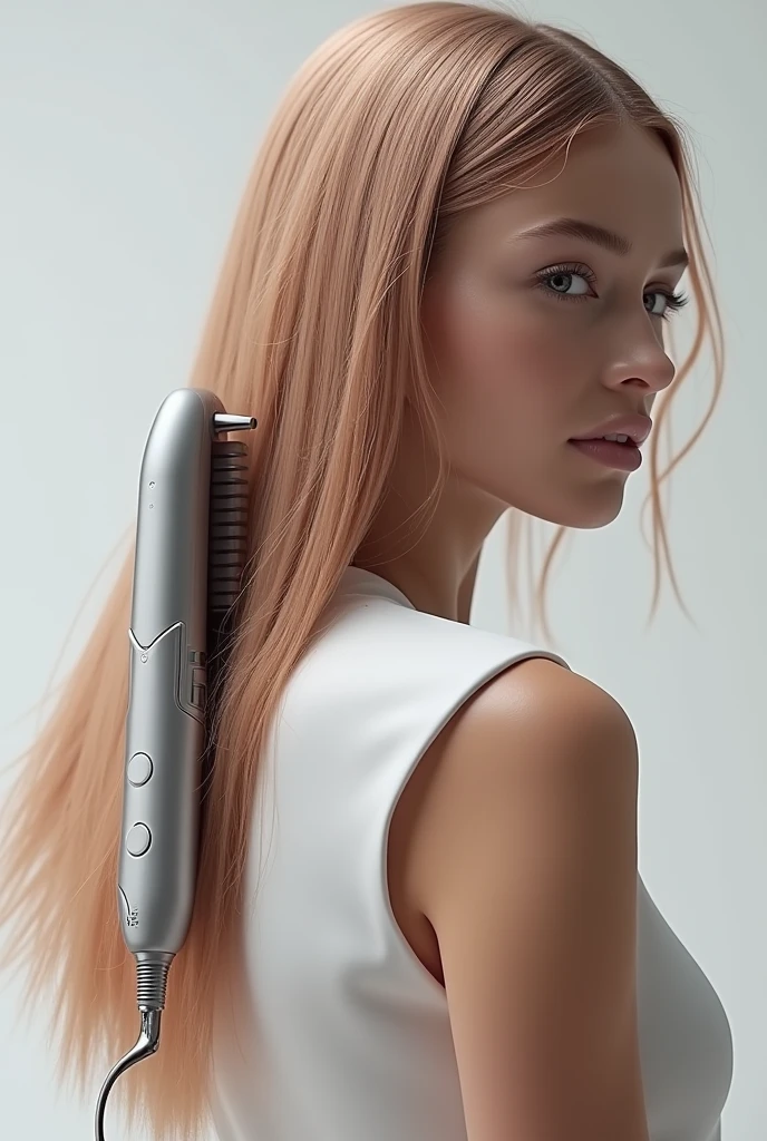A fantastic multifunctional comb that can straightening, curling, hair dyeing, it can change the top part to match different jobs. It has three different button. Three different spare-part aside