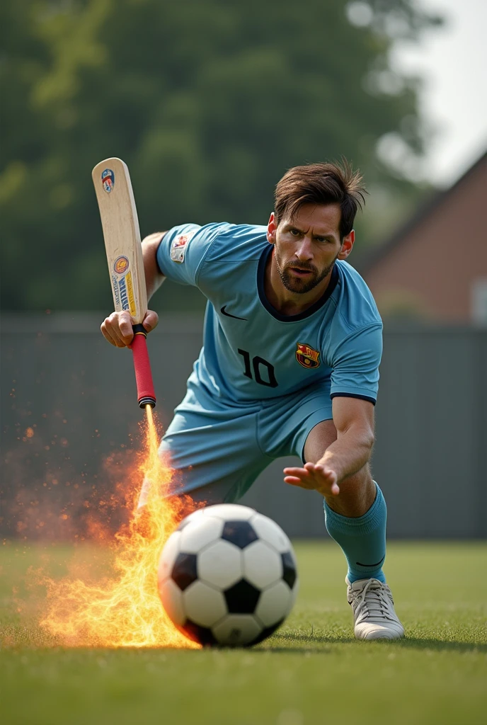 Messi is heating the ball with the bat