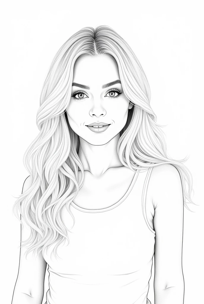 coloring sheet, sabrina carpenter American singer and actress, white background, no text, pencil outline