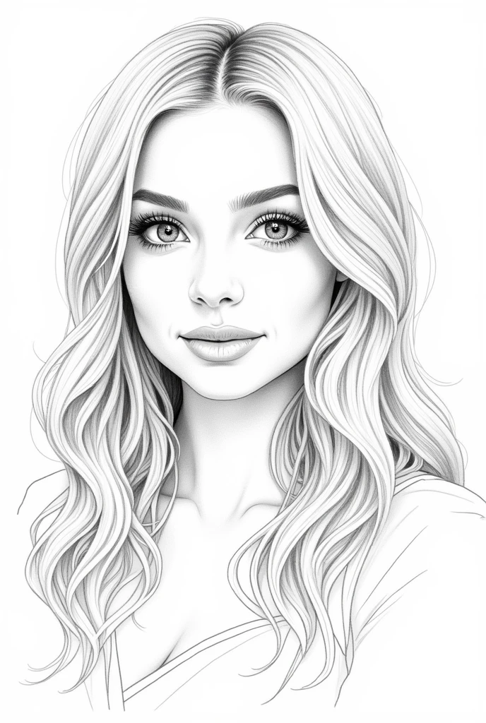 coloring sheet, sabrina carpenter American singer and actress, white background, no text, pencil outline