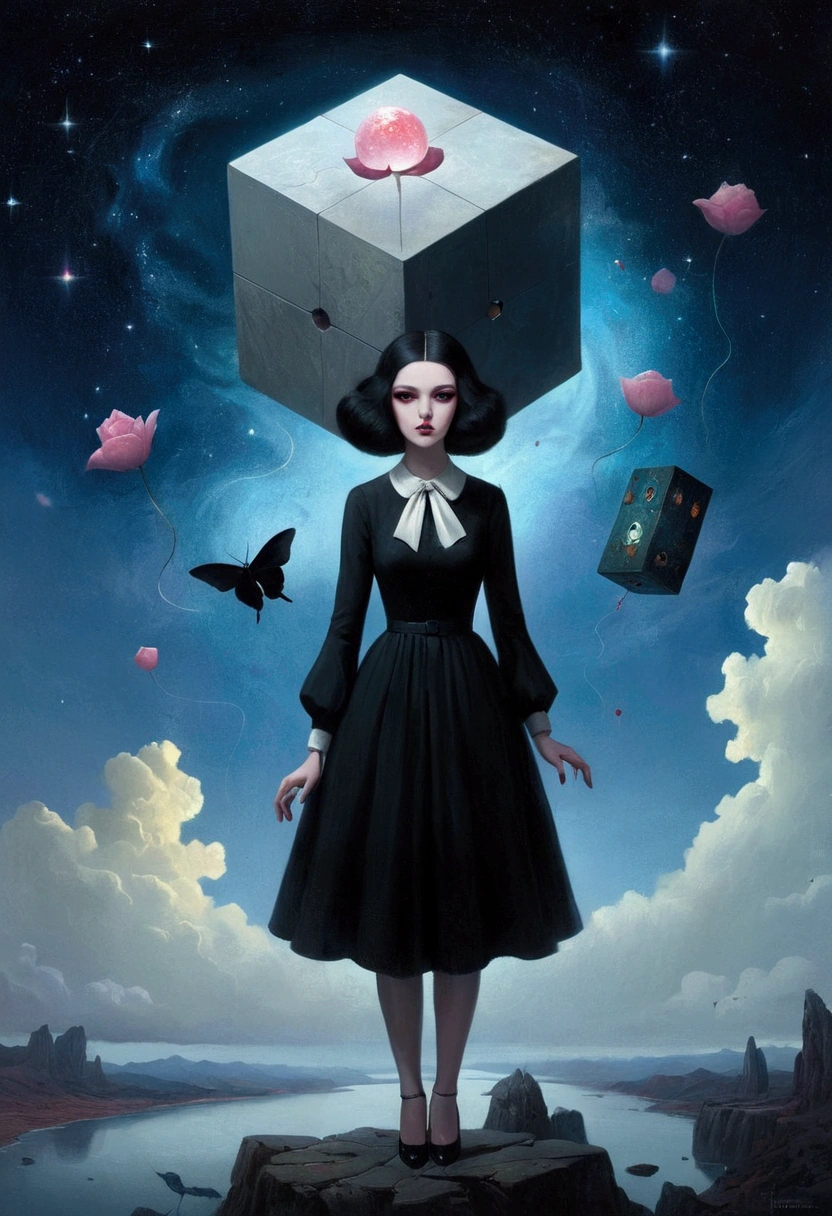 空中漂浮的红色cube, the cube, digital art 4k unsettling, Key Art, 4K surrealism, abstract horror, Hyper-realism 8k, sylvain sarrailh 和 igor morski, Horror Surrealism艺术, yuri shwedoff and tom bagshaw, creepy surrealism, Horror Surrealism, cube,Galaxy,Colorful black