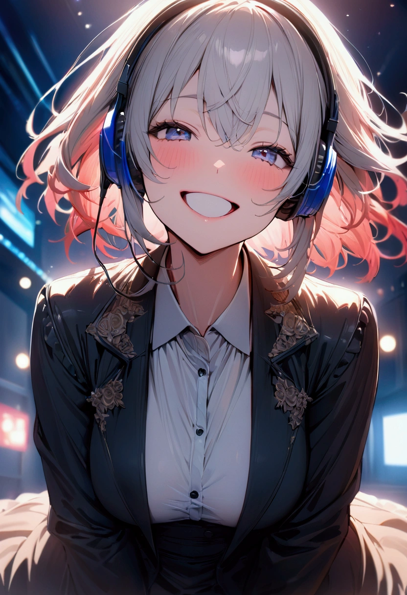 3person's,woman, Cinema Lighting, (masterpiece:1.2), 最high quality, high quality, High resolution, (Super detailed), Detailed Background,headphone,smile,Light background,blue sky,Have fun and laugh,