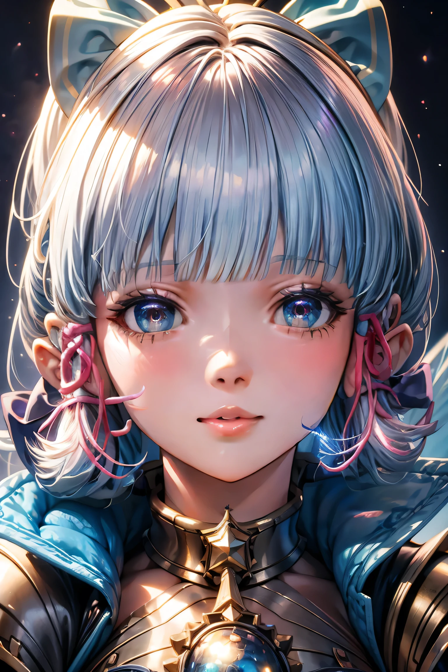Masterpiece, Superb Girl, Cute Girl, Bust, High Detail Eyes, Perfect Eyes, Portrait, High Detail Face, Same Eyes, Glare, Rainbow Color, Global Illumination, Soft Light, Dream Light, Digital Painting, 8K Close-up, Fantasy, Night Sky, Stars, Nebula, White Crystal, Moonlight, Serenity, Summer, (8K:1.1)