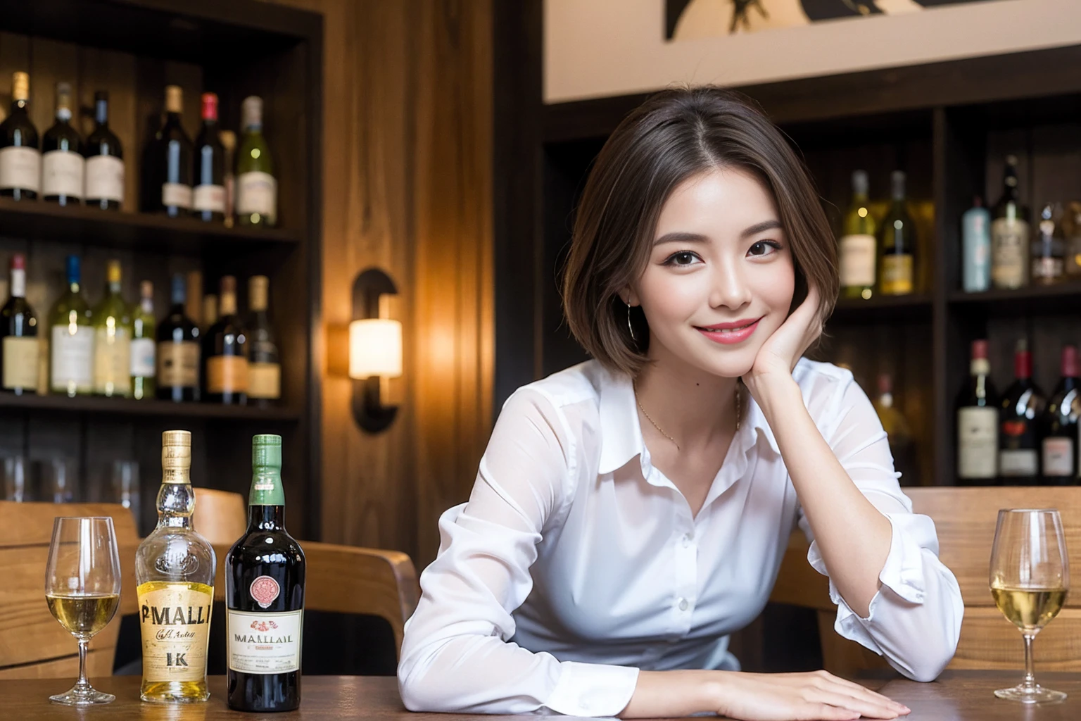((Highest quality、8k、masterpiece:1.3))、Whiskey bottles、The Macallan、Joni Black、Old Parr、whiskey、Suntory、Nikka、slimカップル、modelカップル、(Realistic, Intricate details:1.2), full-course dinner、Whiskey bottle and glass on the table、Single Malt、scotch、Rocks glass、Shot Glass、On the rock、Scotland、Amazing view of the sunset sky and clouds、A bright smile、The wonderfulness of smile、 Beautiful Face, blue eyes, The light shines on your face, blush, short hair,Bright Face、 (Age 37), 3,Two beauties、Brown Hair、Shortcuts、Long sleeve shirt、dress、Beautiful woman 1, (slimな顔), (The body is slim), (Brown Hair), (Shortcuts), cheeks turn a little red,Attractive beauty、restaurant, In a prominent place (From the waist up) Nova Frog Style, actress, model, Upper Body, White wine, slim, smile, (smile: 1.15), Beautiful fine grain, Depth f/2,saturation, High Contrast, Strong light and shadow,Moist Body:1.5、3D texture、Delicate eyes、Brown Hair、The hair is very shiny、