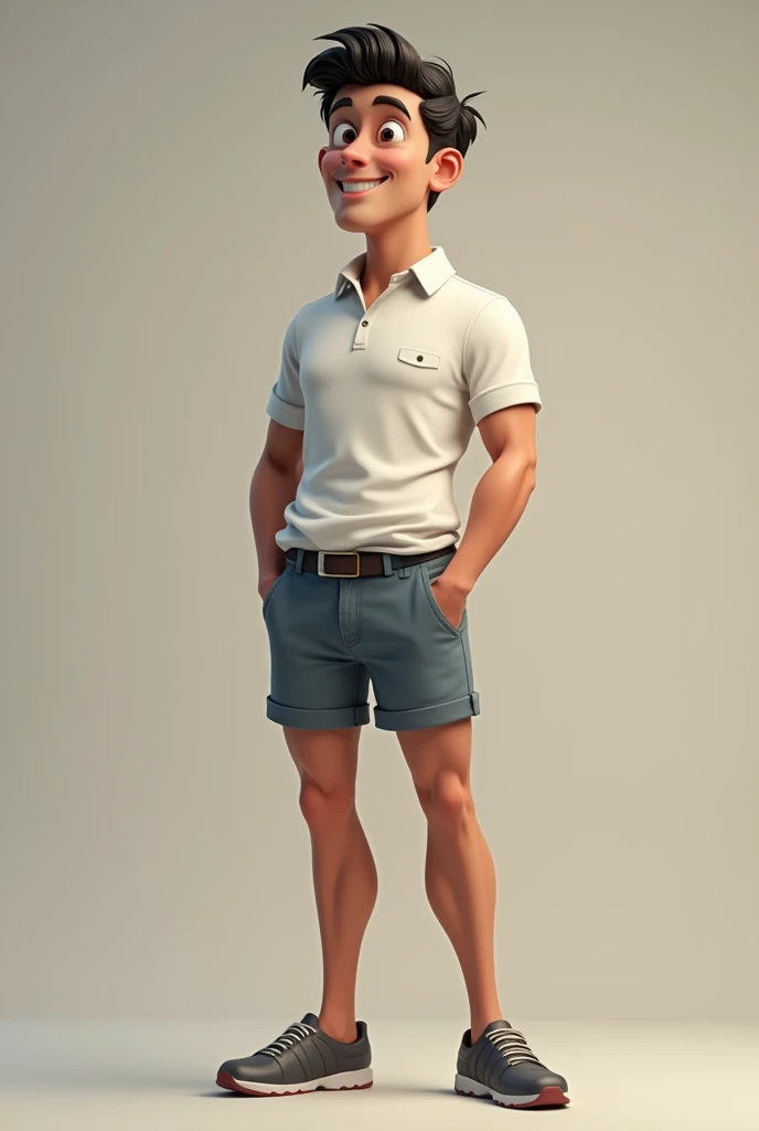 Alfred Vargas as a young handsome hunk wearing office polo but his boxer shorts falling off of his legs