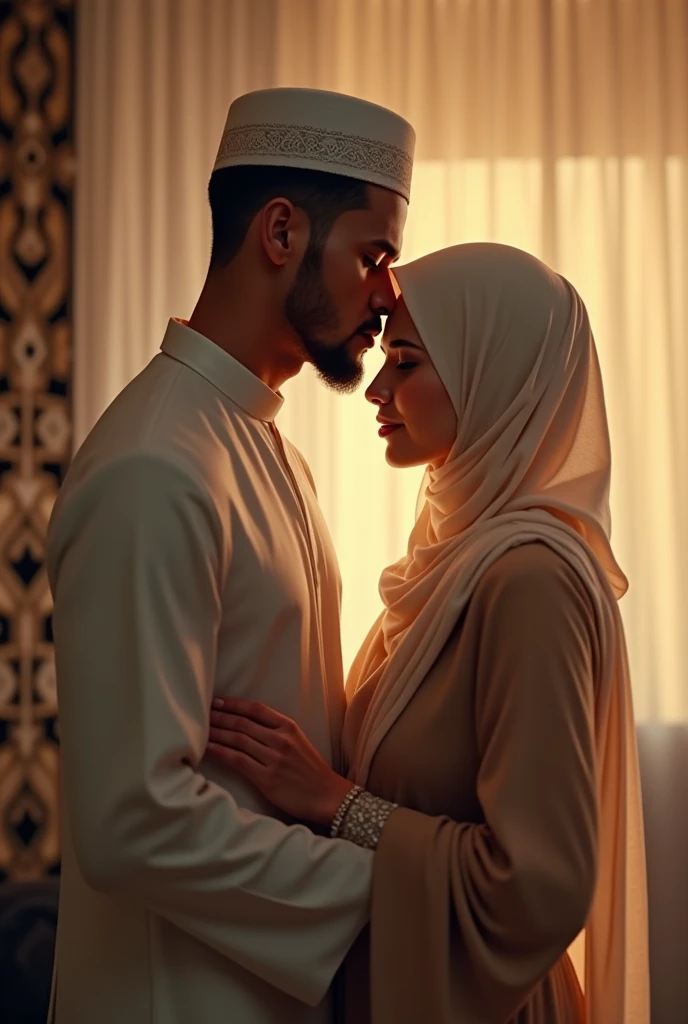 A Beautiful Fitness Girl of boobs size 38 and hip size of 38 Wearing small bra boobs are half out of Bra And face is covered with hijab sitting in mosque with her Male Friend Who is Younger then Her. they both making love to each other