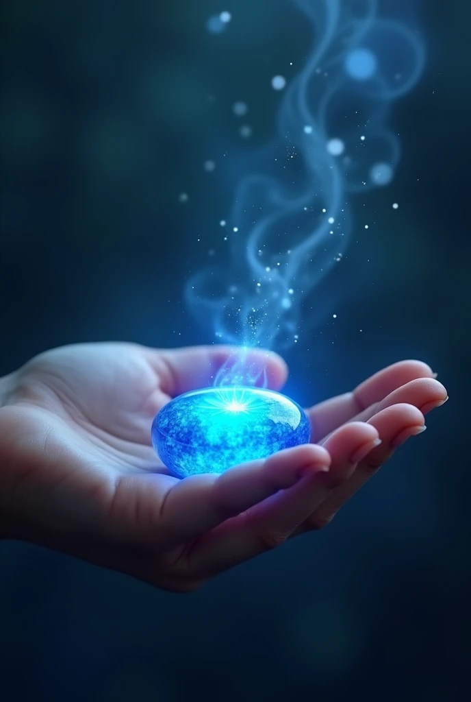Pills like in Chinese cultivator fiction, beautiful blue in color,Just one,,Make it seem like there's an aura coming out of the pill ,Small round shaped pills