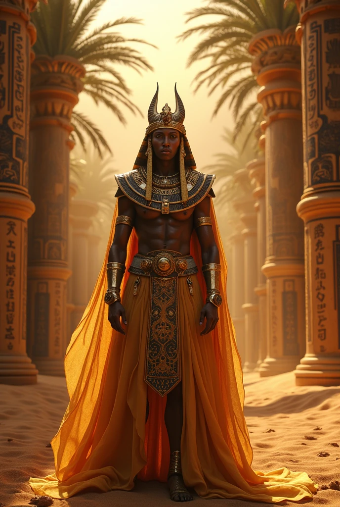 ancient Egyptian Papyrus,mythical,richly textured background,pharaoh with a majestic headdress,ornate jewelry,elaborate hieroglyphics,golden embellishments,detailed carvings,lush and vibrant colors,soft and warm lighting,strong contrast between light and shadow,ethereal and mysterious atmosphere,sand dunes and palm trees in the background,grand and imposing architecture,exotic and ornamental patterns,elaborate winged creatures,enchanted and sublime aura,intense and captivating gaze,divine and god-like presence,grand scale and epic proportions,transcendent and mythical realm,impressive attention to historical accuracy,breathtaking beauty and intricate details of ancient Egypt. (best quality,4k,8k,highres,masterpiece:1.2),ultra-detailed,(realistic,photorealistic,photo-realistic:1.37),Egyptian mythology and legends,ancient gods and goddesses,temple of Karnak,sphinx and pyramids,royal chariot and horses,intriguing and mystical stories,an epic and awe-inspiring journey through the land of pharaohs.