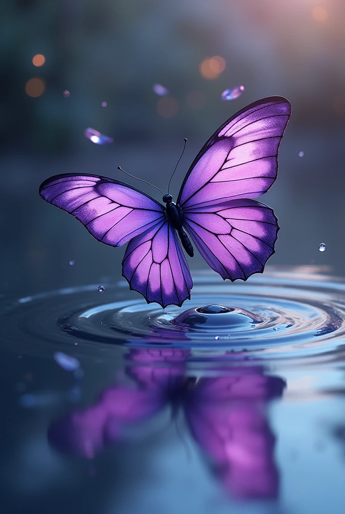 Purple butterfly flying on the water