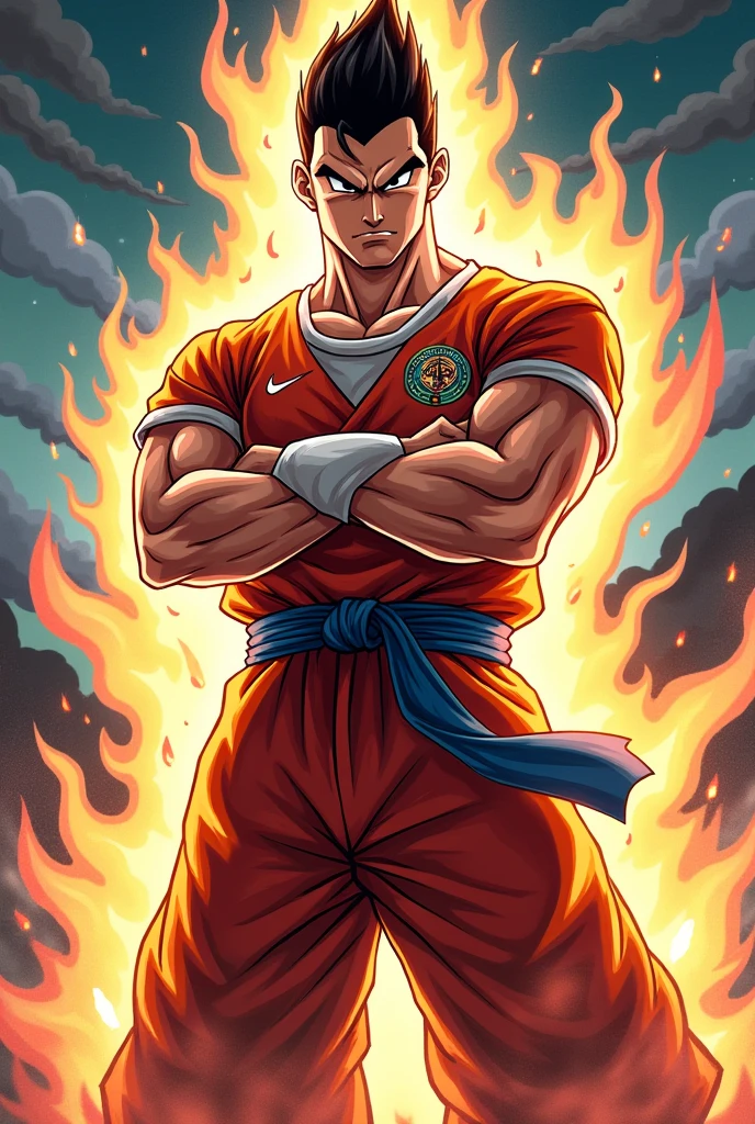 Draw ronaldo as a dragon ball character . Make the hair shorter