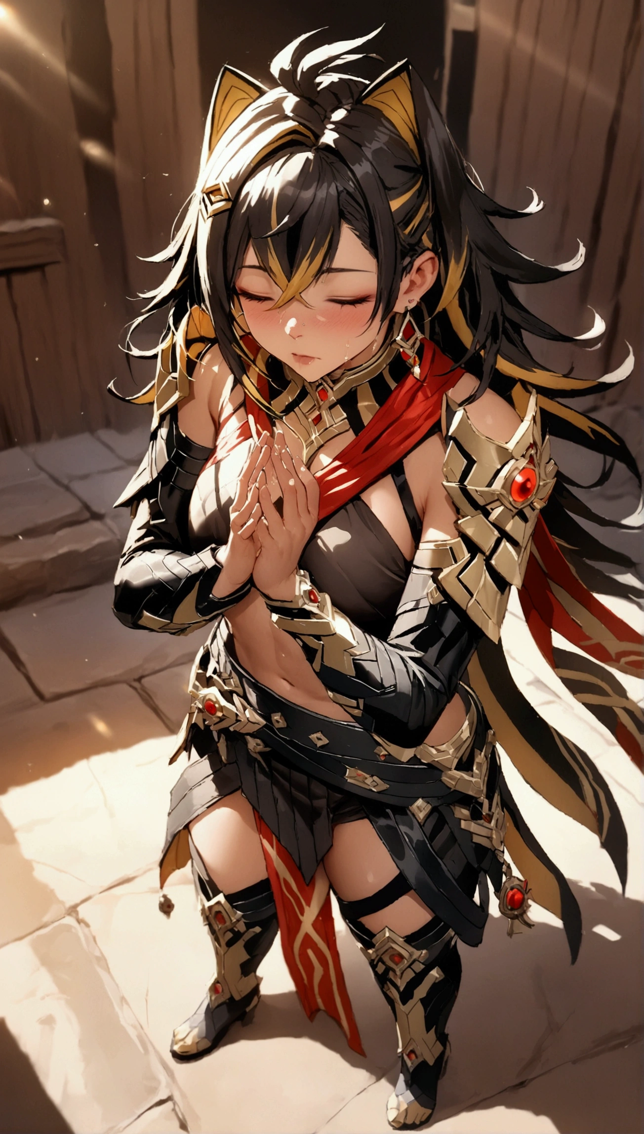 (Masterpiece. The best quality. 8K. Sharp focus. Depth of field, The best shadows. Perfect lighting. HDR. Realistic skin texture. Ultra-detailed background. Detailing). Dehya. Genshin Impact. snotty sneezing. Snot. Nasal mucus. Snotty spray. Achoo. Sneeze in her hands. Standing. Full body.