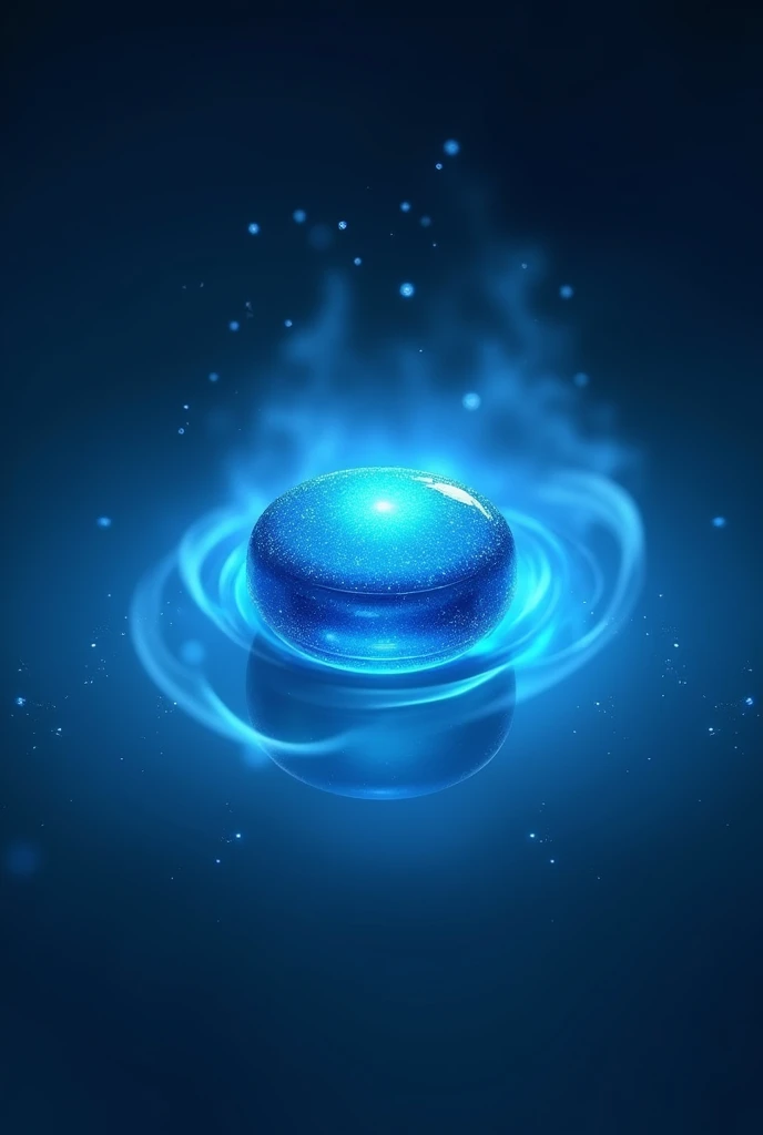 Pills like in Chinese cultivator fiction, beautiful blue in color,Just one,,Make it seem like there's an aura coming out of the pill ,Small round shaped pills , make the aura bigger so it's a bit charming,no hands, just make something like in the red box