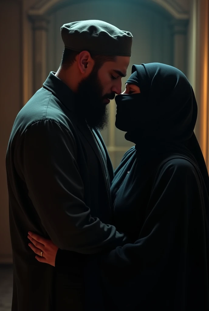 A Muslim guy with full beard and cap having sex witg a girl with black burqa and niqab