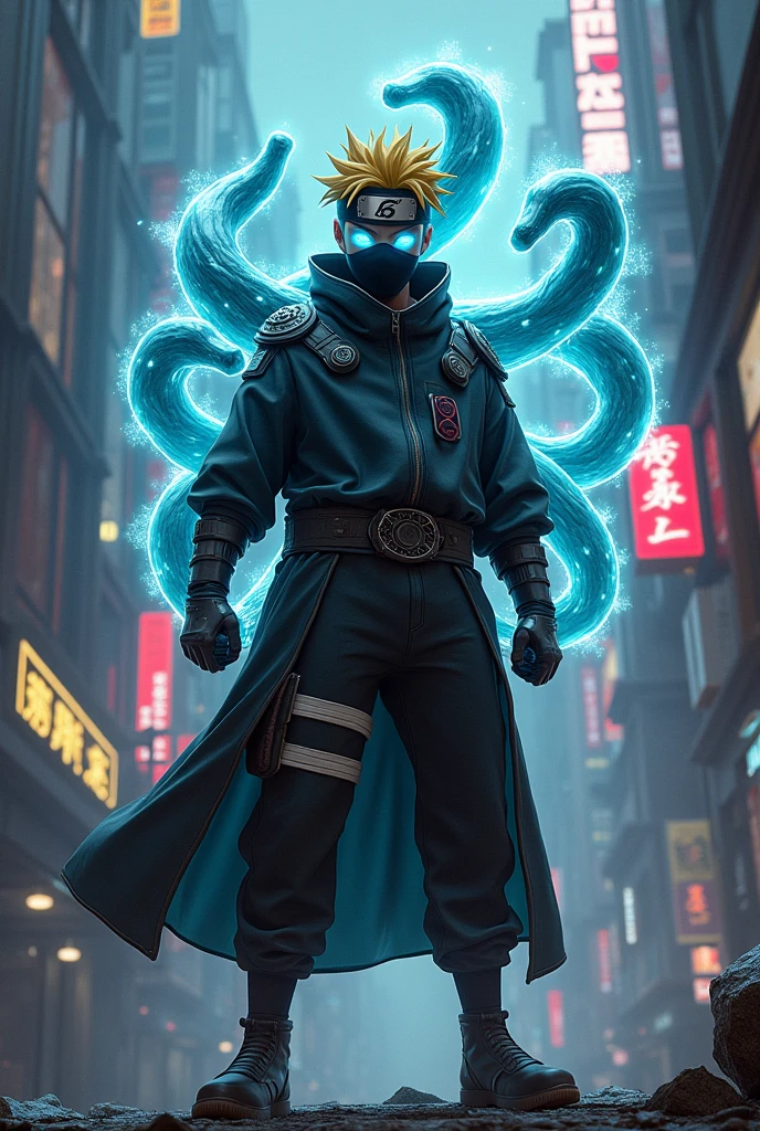 Cyberpunk Naruto uzumaki with his nine tails fox
