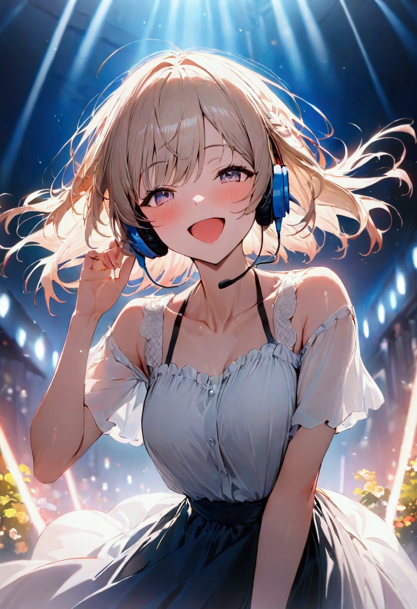 3person's,woman,複数person's画像, Cinema Lighting, (masterpiece:1.2), 最high quality, high quality, High resolution, (Super detailed), Detailed Background,headphone,smile,Light background,blue sky,Have fun and laugh,