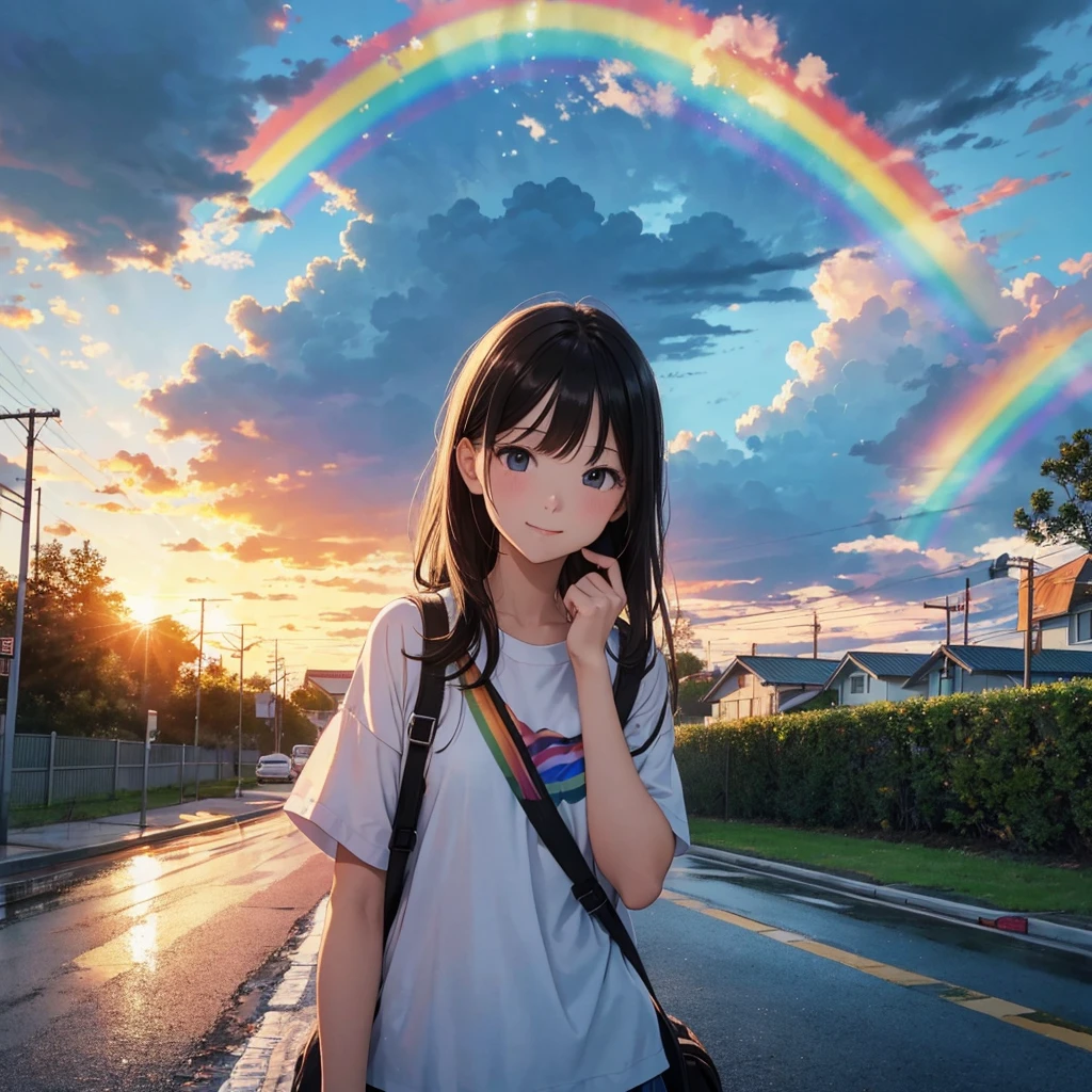 Lisa spent several days drawing the picture. "Rainbow after the rain" Then take the picture to school.