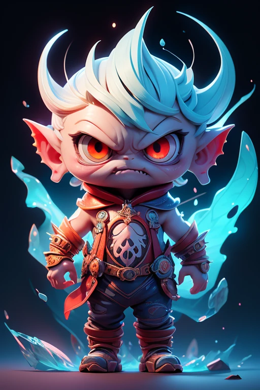 Create a monster image, a small, big-headed, baby monster.. The body is transparent and can be seen through. The image is sharp and detailed., with beautiful colors.. With arms, leg, eyes, mouth, พื้นหลังสีlegว