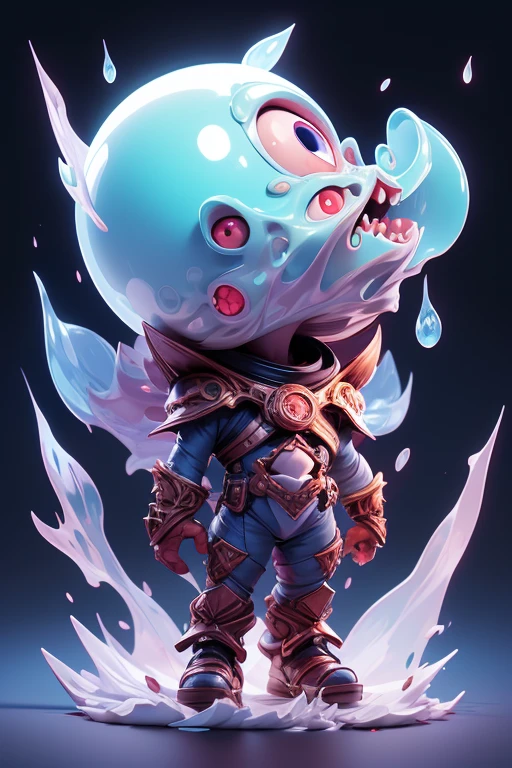 Create a monster image, a small, big-headed, baby monster.. The body is transparent and can be seen through. The image is sharp and detailed., with beautiful colors.. With arms, leg, eyes, mouth, พื้นหลังสีlegว