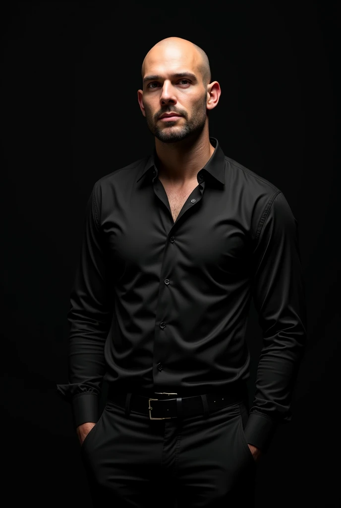 beautiful Bald man 3D Doodle wear black pant and same color shirt for my WhatsApp picture with black shiney background