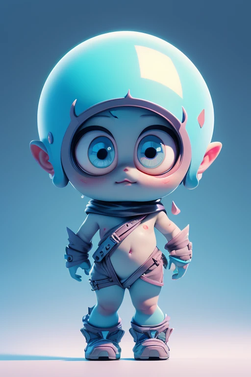 Create a monster image, a small, big-headed, baby monster.. The body is transparent and can be seen through. The image is sharp and detailed., with beautiful colors.. With arms, leg, eyes, mouth, พื้นหลังสีlegว