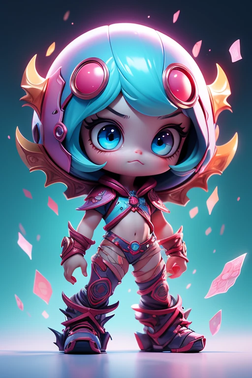 Create a monster image, a small, big-headed, baby monster.. The body is transparent and can be seen through. The image is sharp and detailed., with beautiful colors.. With arms, leg, eyes, mouth, พื้นหลังสีlegว