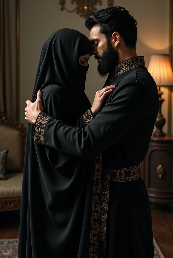 A Muslim guy with full beard having sex witg a girl with black burqa and niqab