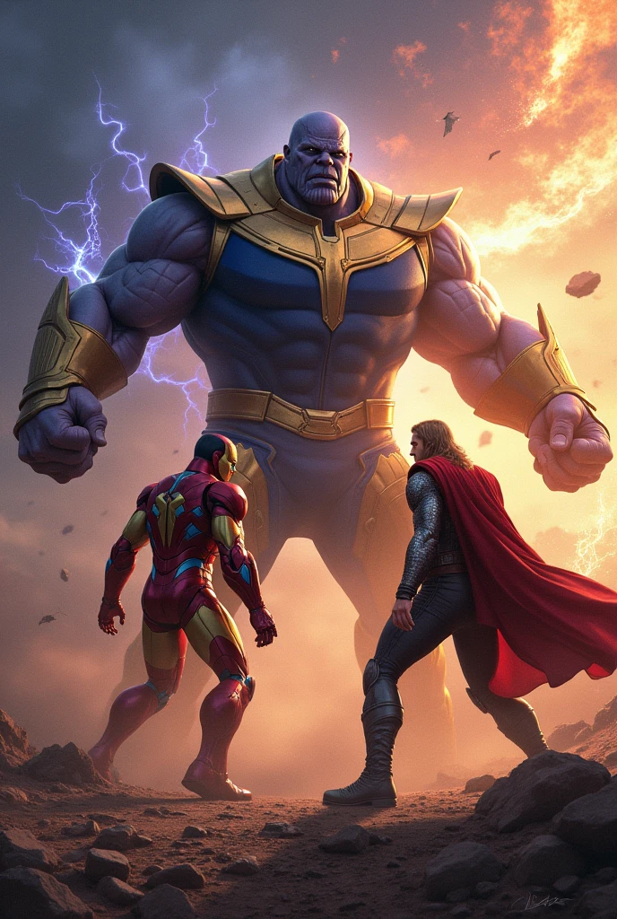 Thanos and Iron Man lugging On A Thor