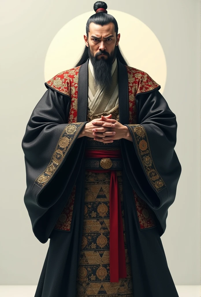 People are at the center、That person、He was a high priest in the Kamakura period.。That person、I am sitting straight, facing forward。impression、A very persuasive statement、彼は歴史上重要な日本人だったというimpressionがある。If the person、80 Photos%Account。This image should be CG。