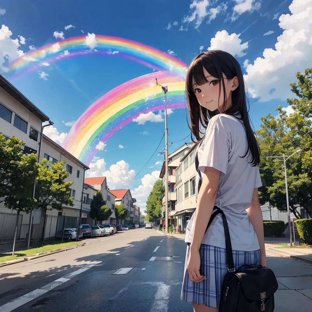 Lisa spent several days drawing the picture. "Rainbow after the rain" Then take the picture to a big school with lots of people.