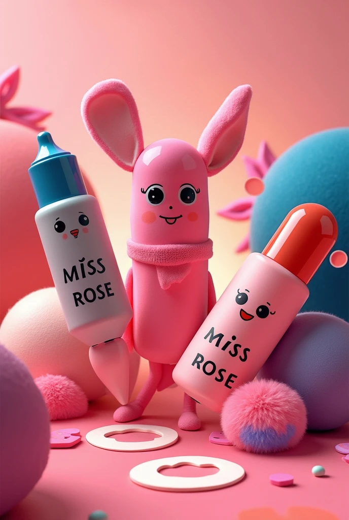I want to creat a picture for my insta story that is the miss rose primer and miss rose lip tint in the type of little bit funky