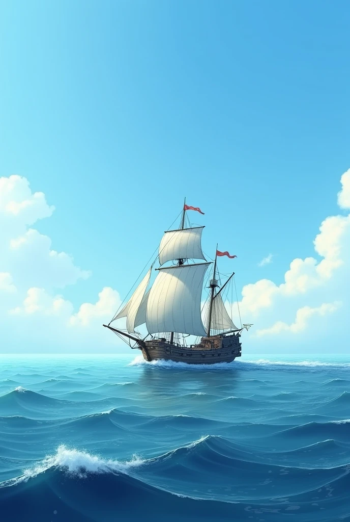 mar,blue sky,ship sailing broken by the waves very slowly.