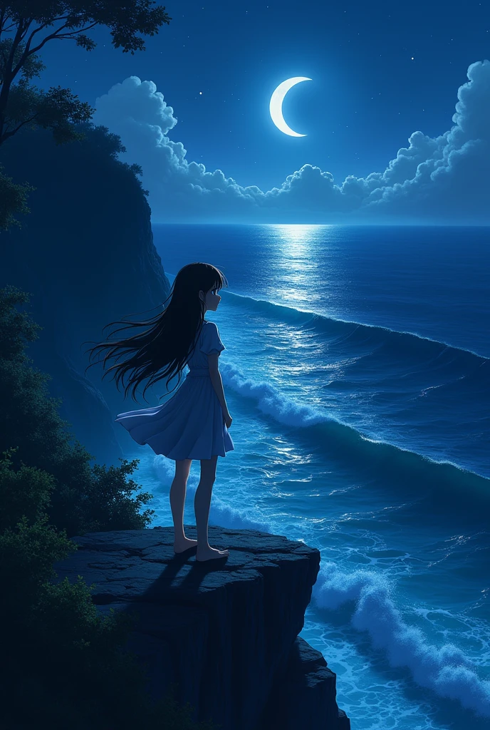 anime girl standing on a cliff overlooking the ocean at night, anime, anime. soft lighting, 4k anime wallpaper, anime girl desktop background, hd anime wallaper, anime wallpaper 8k, anime wallpaper 8k, hd anime wallpaper, beautiful anime portrait, realistic anime artstyle, anime beautiful peace scene, anime wallaper, anime wallpaper