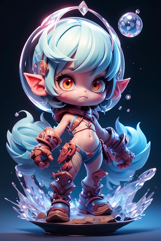 Create a monster image, a small, big-headed, baby monster.. The body is transparent and can be seen through. The image is sharp and detailed., with beautiful colors.. With arms, leg, eyes, mouth, พื้นหลังสีlegว