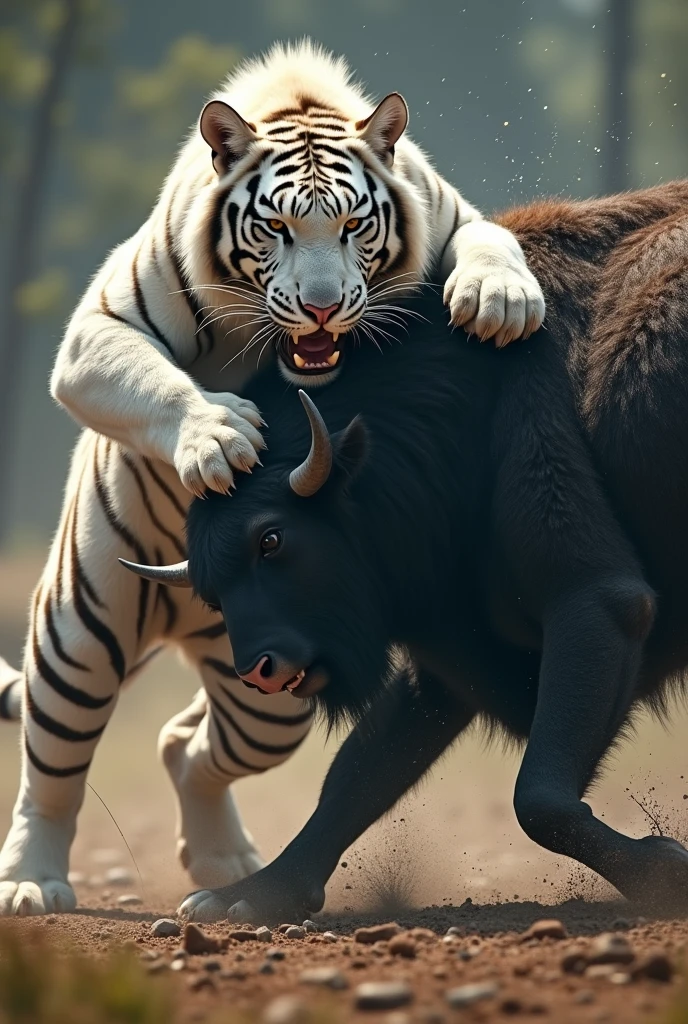 White tiger vs black angus fighting white tige won black angus down
