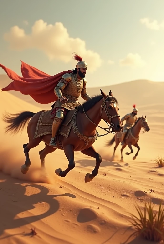 create in 3d at desert"Prithviraj Chauhan chased the devil Mohammad Ghori many times like a dog"