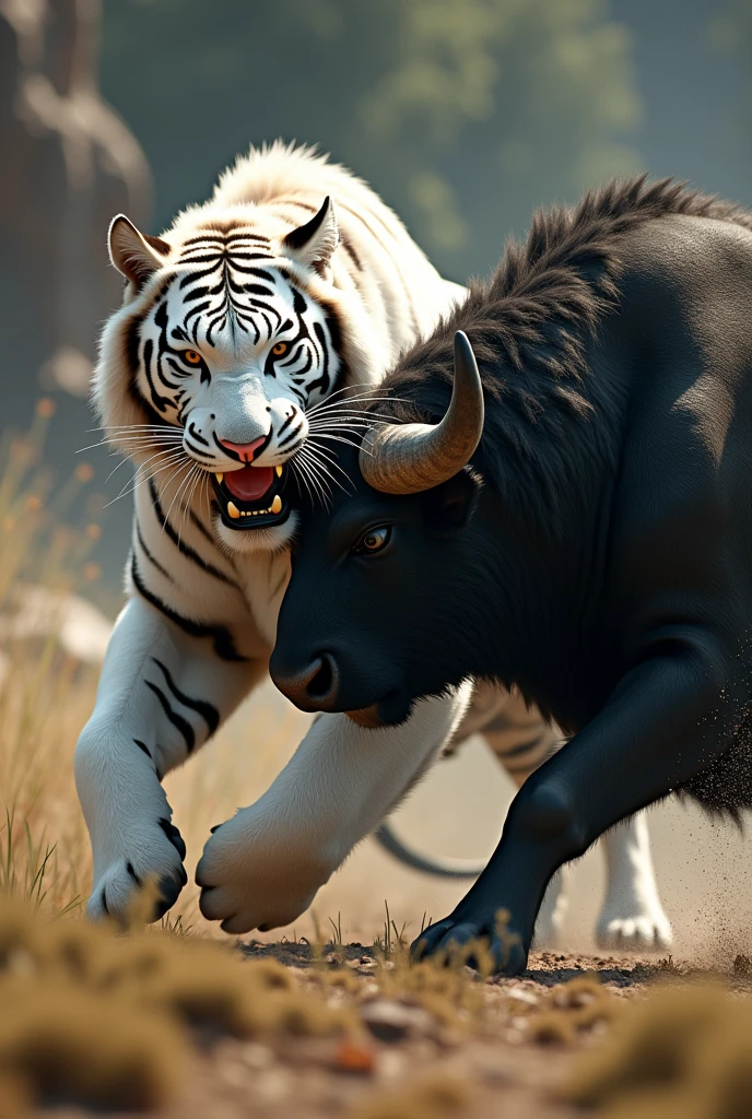 White tiger vs black angus fighting white tige won black angus fall