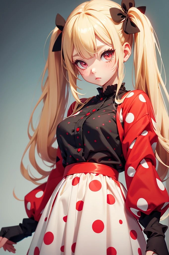 Blonde Twin tails Red Eyes beautiful girl Polka dot clothes cute