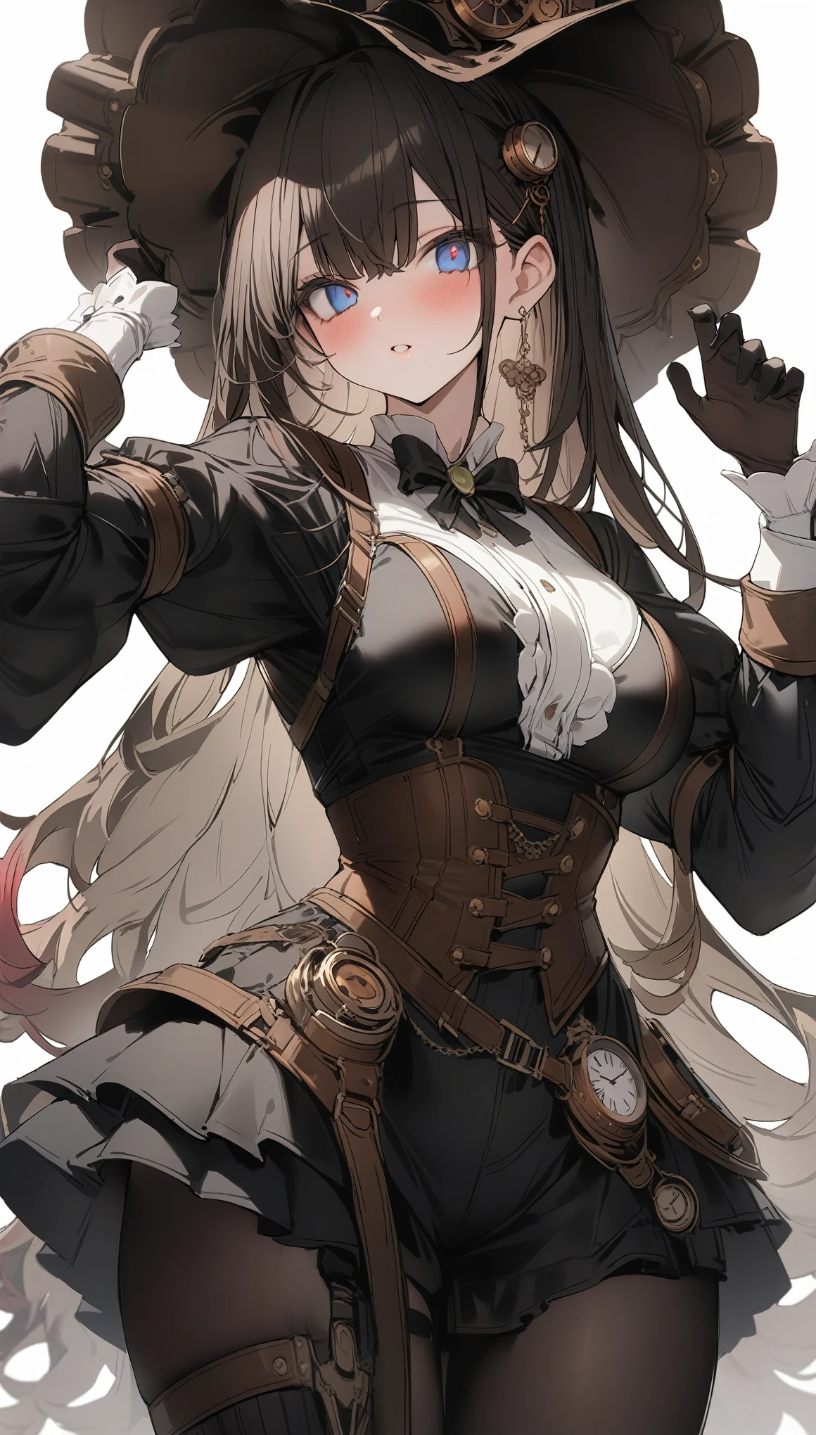 {{masterpiece}}, The best quality of life, 超High resolution, Attention to detail, high quality, High resolution, 最high quality, 4K, 8k,Attention to detail,、One person, 1 male、Gradient Hair、Multi-colored hair、Perfect proportions,((Perfect Eyes)) ,((White background))、(((Steampunk costumes))Cowboy Shot、Watching Me