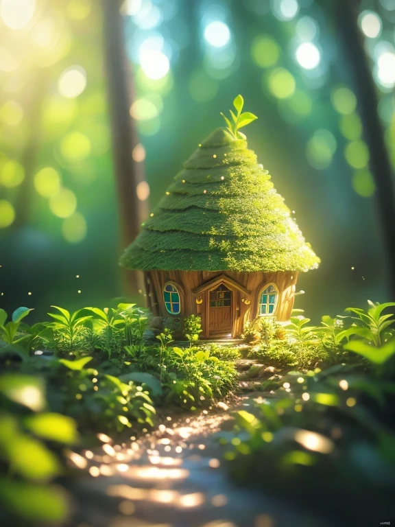 House made of trees,exist,So many elves .Ultra wide angle((best quality)), ((Intricate details)), ((Surrealism))(8K)