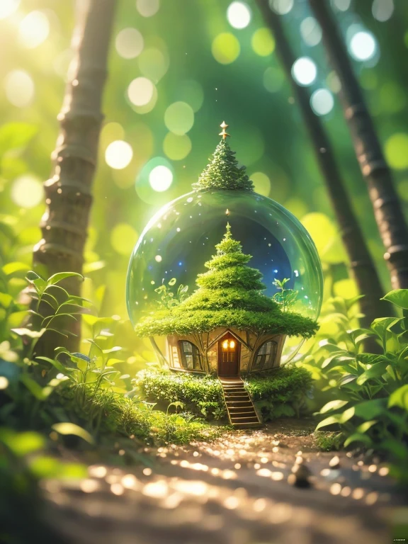 House made of trees,exist,So many elves .Ultra wide angle((best quality)), ((Intricate details)), ((Surrealism))(8K)