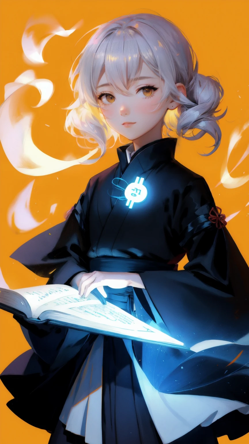 a cartoon of a ghost and a ghost girl  holding a book, a hologram inspired by Kanō Sansetsu, reddit contest winner, yellow background conceptual art, satoshi, satoshi con, ren xun and maruyama ōkyo, senko-san, bitcoin, ueshiba riichi, bitcoin evil, cryptocurrency, neo, portrait of hide the pain harold