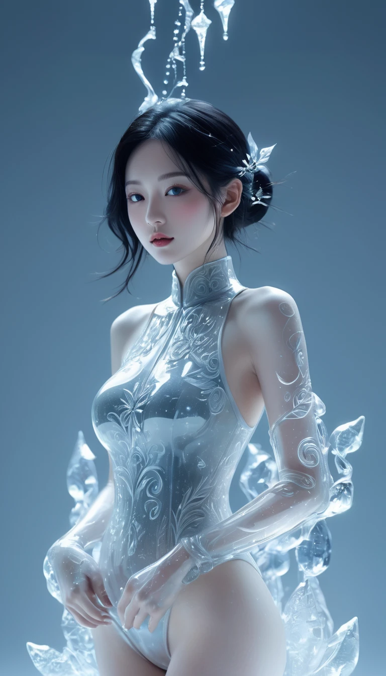 ,jewel_ice_sculpture,A girl made of ice,lonely,transparent,slim,In winter,Set,
sketch,minimalism,pencil drawing,clear lines,(double contact:1.5),Exquisite ornaments,Quincy,(upper thigh shot:1.3),full body shot,low angle shots,(Tattoo:1.3),Tyndall effect,soft focus,4K,HDR,
[HDR:0.9],acid graphics,Plant 1 Girl,fantasy work,[Detailed and vivid face:0.33],[Outer dress:0.15],[Korean popular music:0.417],[flipped ass:0.4],masterpiece,(trash-polka Tattoos:1.4),(Translucent luminous body:1.3),simple design,Beautiful female silhouette and glowing,Shadow World,精妙绝伦的艺术masterpiece,((White background 1.5)),
(shoulder strap:0.6),